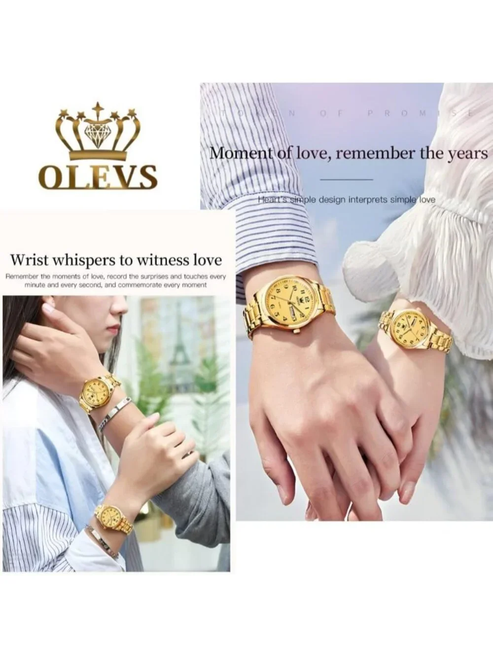 Olevs Men's Gold Digital Stainless Analog Quartz Waterproof Luminous Wrist Watch